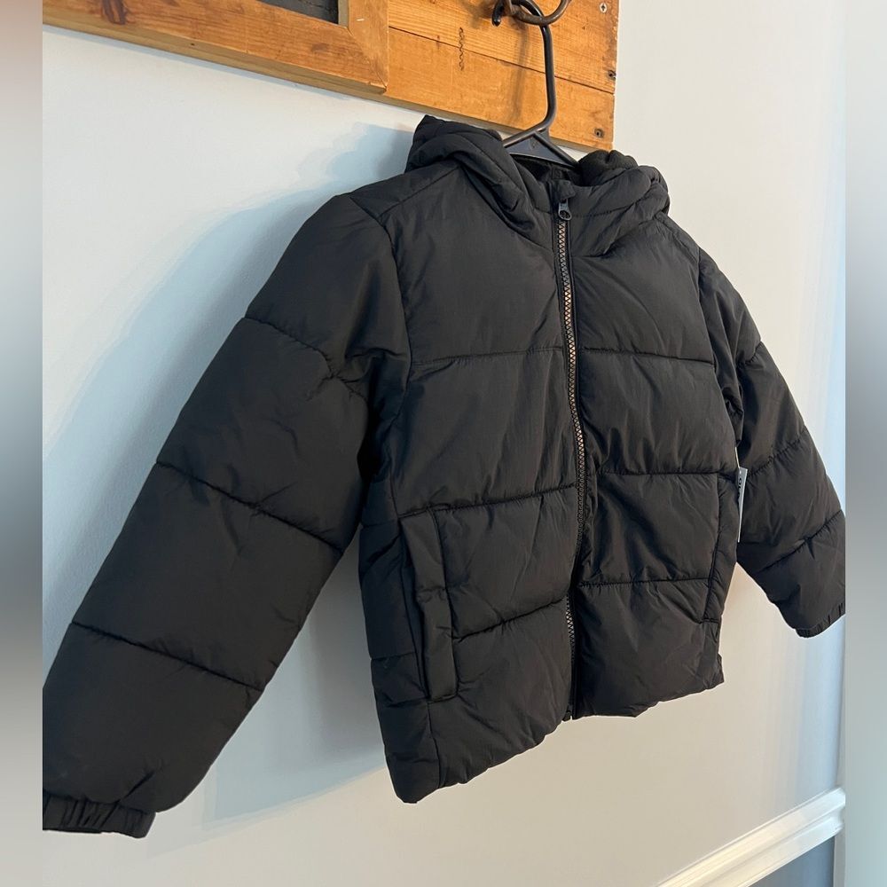 NWT Old Navy Puffer Jacket Kids XS 5 Black Hooded Winter Coat